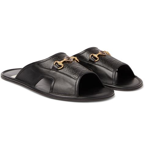 gucci horsebit detailed leather slides|gucci transparent slides.